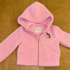 3/4T Janie and Jack Light Pink Sherpa Hoodie with Rainbow Unicorn Patch EUC